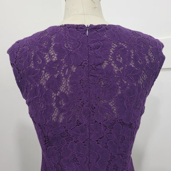 Lauren Ralph Lauren Women's Purple Lace V-neck Sheath Dress Size 4 - Picture 7 of 13
